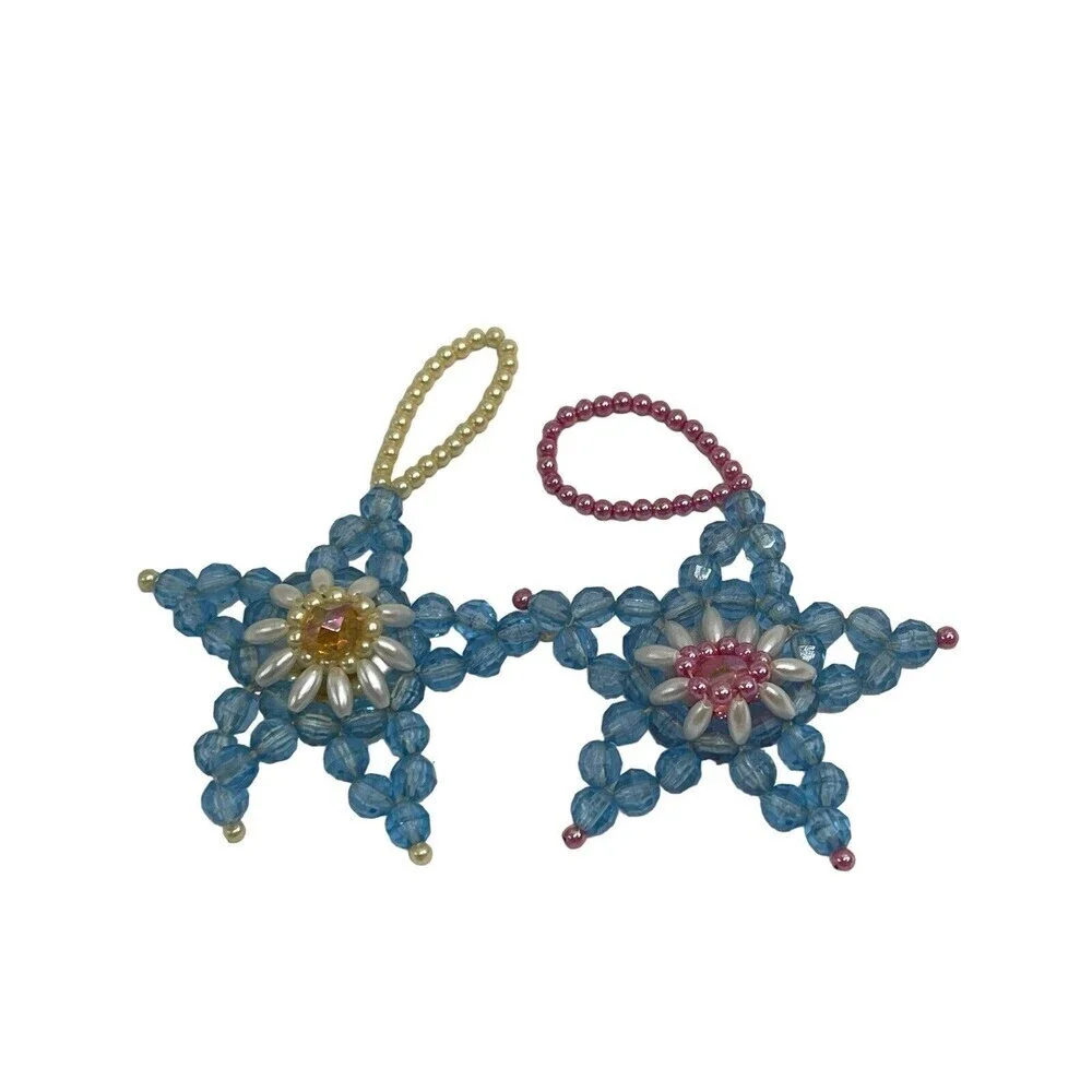 Beaded Star Christmas Ornament Handmade Lot 2